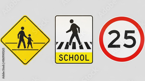 Traffic signs for school zones and speed limits