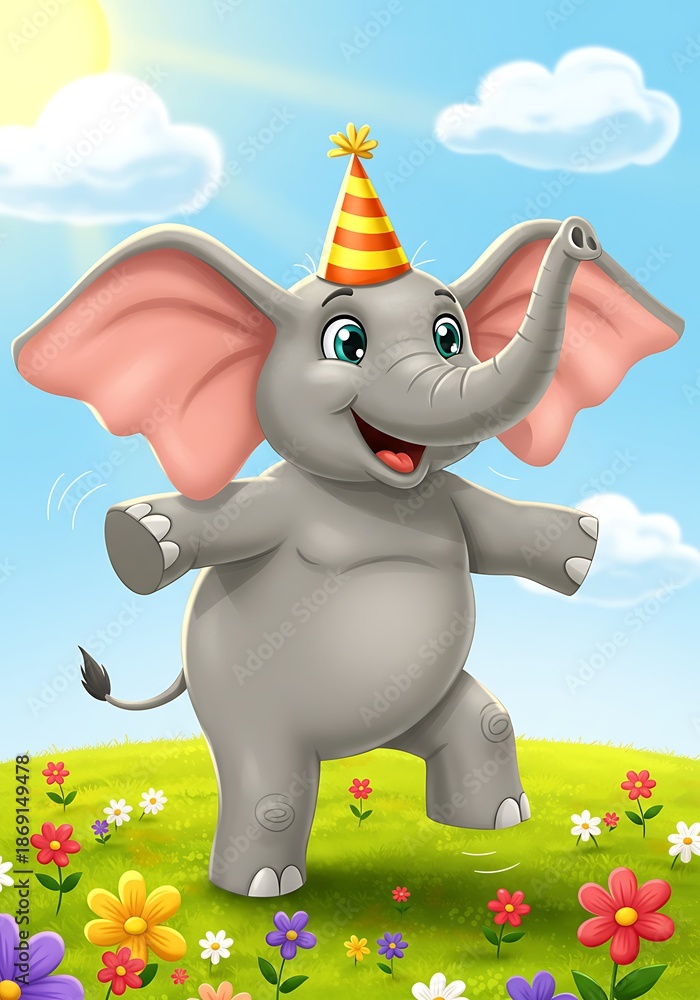 Obraz premium 陽だまりのお祝い：象の笑顔