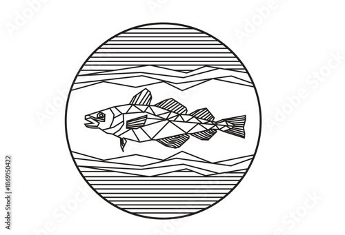 Cod fish in line art style. Editable Clip Art. 