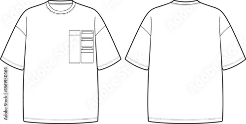 Technical Flat Sketch of Men Bomber Jacket Full Zip Fleece Quarter Zip Pullover Oversized Pocket Tee and Slim Fit Jeans