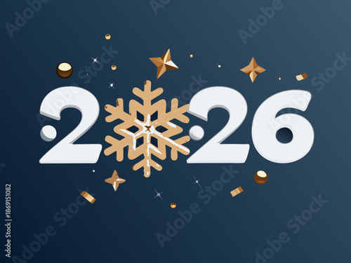 Winter celebration featuring the date 2026 with snowflakes and sparkling elements