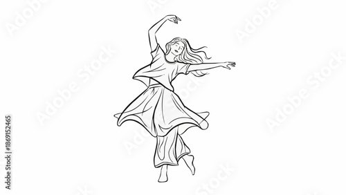 Line Drawing of a Woman Dancing Gracefully.