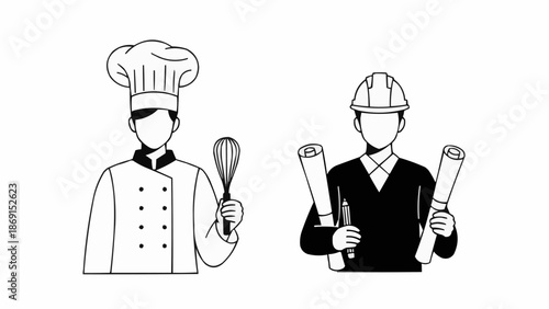 Chef and architect professions represented by icons.