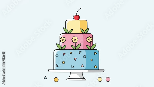 Three Tier Celebration Cake with Cherry on Top.