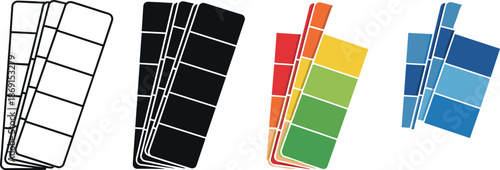 Color palette swatch icons set illustrating paint samples, design color selection tools, creative branding guides, and professional graphic design workflow concepts