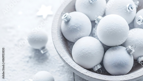 Elegant White Christmas Ornaments with Snow