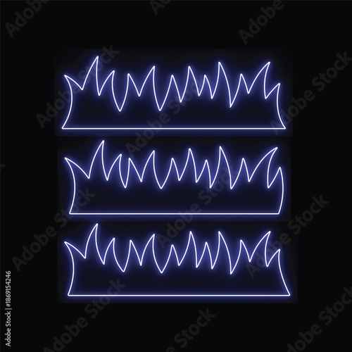 Three blue glowing waveform patterns on a black background light