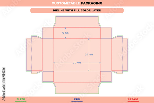 Hot dog tray rigid box dieline engineered with symmetrical structure accuracy designed for food packaging safety and professional layout execution