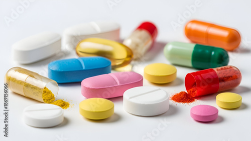 pills on white background
