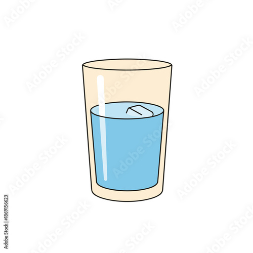 Glass of cold water with ice cubes, illustration on transparent background  