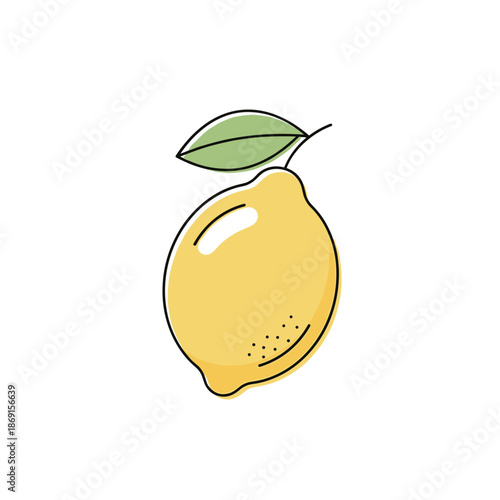 Fresh lemon with green leaf, illustration on transparent background    