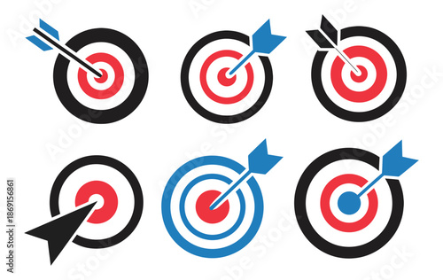 Target with arrow vector icons set, representing aim, goal, accurate shot, and success, ideal for marketing, business strategy, achievement concepts, and digital or print design