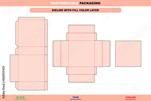 Square drawer rigid gift box dieline with smooth sliding structure created for premium packaging presentation and precise professional folding layout design
