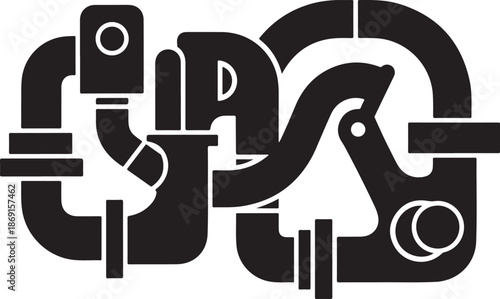Black and white plumbing system graphic illustration design