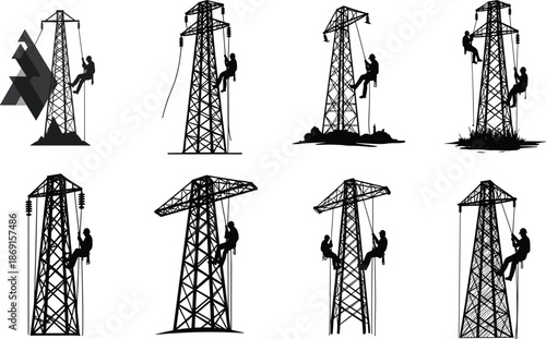 Digital energy towers, smart grid illustration, futuristic power lines, circuit design, modern infrastructure, electricity network, technology integration, innovation, connectivity, art