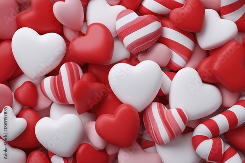 Colorful candy hearts scattered on a surface for decorative purposes during a festive occasion or celebration