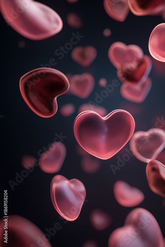 Floating hearts in a dark background create a sense of love and warmth during a nighttime event or celebration