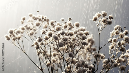 Wallpaper Mural Nature. Moody. Hopeful. A delicate bouquet of baby's breath (gypsophila) backlit by the sun during a rain shower, a hopeful and atmospheric concept of resilience, beauty, and light in darkness. Torontodigital.ca