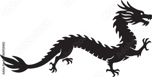 Chinese Dragon Silhouette Flying Isolated on White Background Minimalist Vector Style Logo