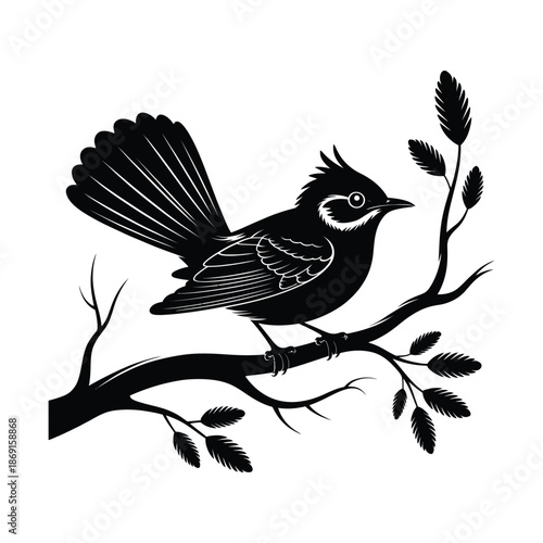 Bird on Branch Silhouette Illustration Black Vector Art Showcasing Wildlife and Nature, a Detailed Design for Ornithology and Environmental Projects