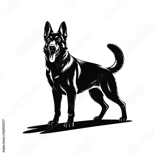 German Shepherd Silhouette Illustration Black Vector Design: A Loyal and Intelligent Canine Companion in Detailed Vector Art for Graphic Projects