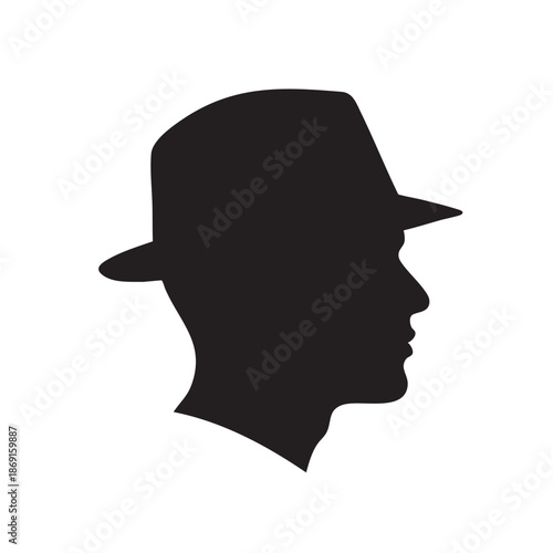 Mystery man profile silhouette wearing a classic trilby or fedora felt hat