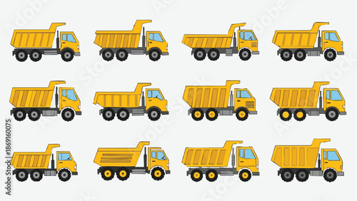 Dump Trucks Set Construction Vehicles Heavy Machinery.