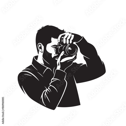 Creative Professional Photographer Silhouette Holding DSLR Camera - Journalism and Artistic Photography Concept