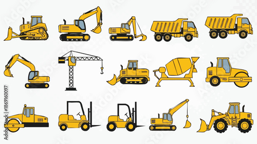 Yellow Construction Vehicles Set.