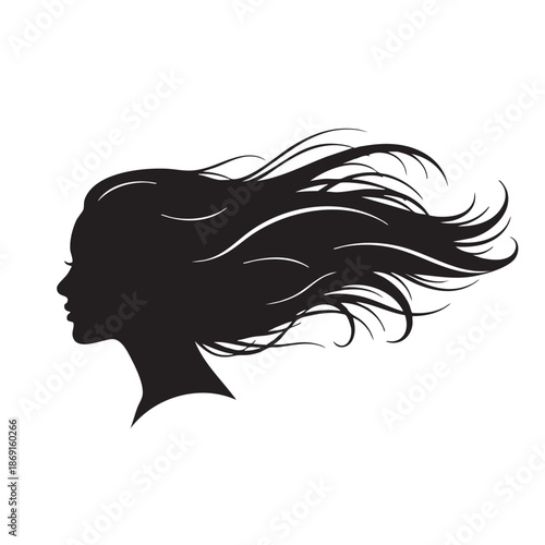 Elegant Profile Silhouette of a Woman with Long Flowing Hair - Beauty Fashion and Salon Identity Concept