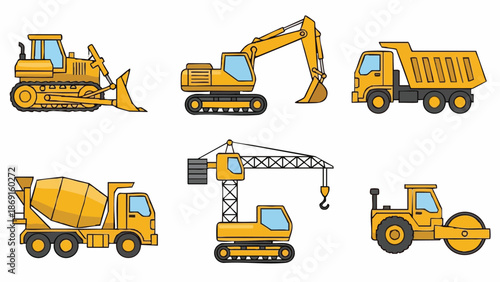 Yellow Construction Vehicles Set.