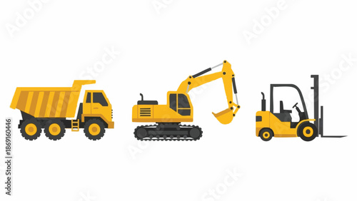 Yellow Construction Vehicles Dump Truck Excavator Forklift Set.