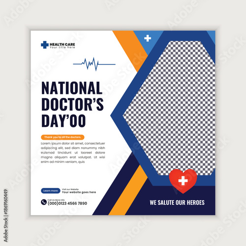 National Doctors Day Creative Medical Social Media Square Post Design Template