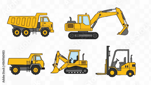 Construction Vehicles Set Dump Truck Excavator Forklift Loader.