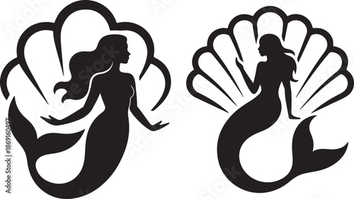 Silhouette Mermaid in Seashell Logo