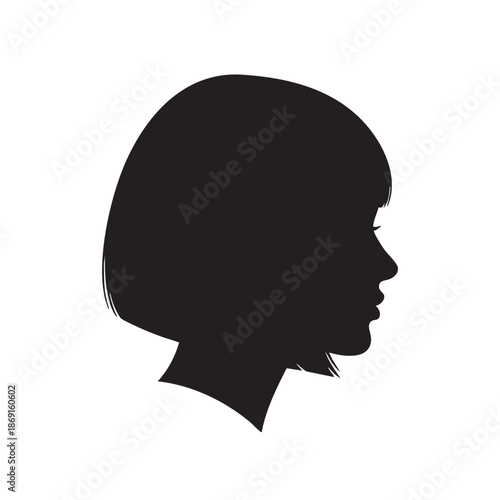 Contemporary silhouette of a woman's profile with a sleek bob haircut, representing modern fashion, salon style, and feminine beauty.