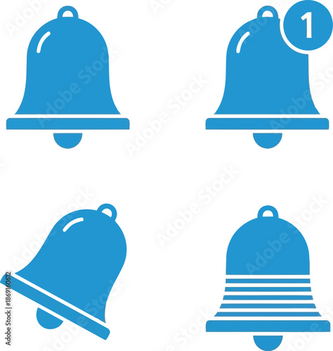 Notification bell icons set: alert, reminder, and unread message ui/ux symbols