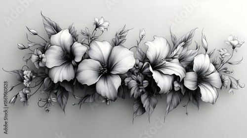 This image is a black and white illustration of a floral design, likely intended for tattoo art or similar decorative purposes. Here's a breakdown of its characteristics. Generated Ai