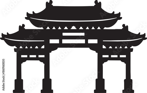 Traditional Chinese Temple Gate Silhouette Isolated Icon for Cultural Branding