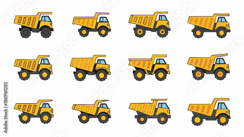 yellow dumper trucks set collection.