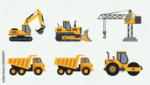 Yellow Construction Machines Set.