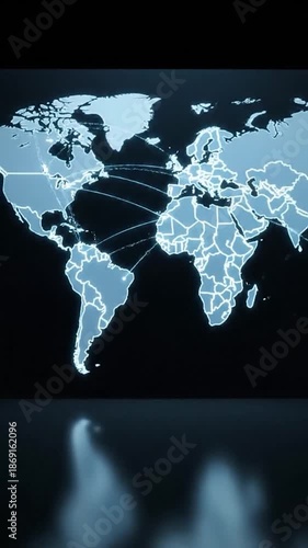 Glowing world map with interconnected lines highlighting global connections