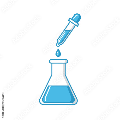 Dropper Pipette Adding Liquid to Erlenmeyer Flask, Science Experiment, Chemistry Lab