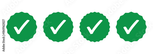 Check mark starburst with green color with white tick symbol for Verification, approval, achievement and other design elements.