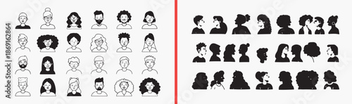 people avatar icons, human head illustrations, cartoon face vector, profile avatar set, diverse people icons, simple portrait drawings, character head pack, user profile graphics, community face icons