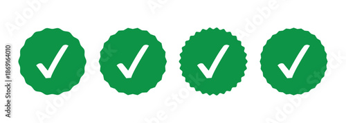 Collection of premium quality tick mark star burst used for Verified symbol, authenticity. Vector green star burst isolated on white background.