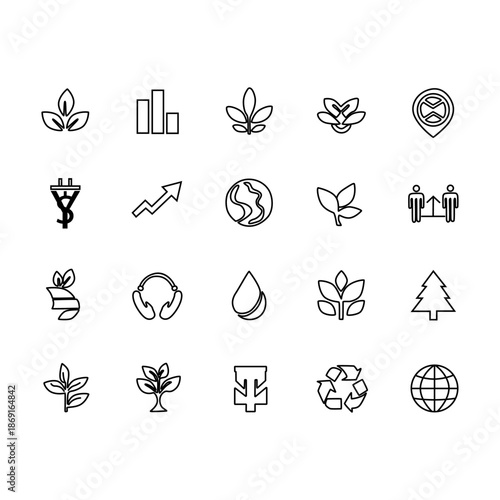 ESG flat line icon set. Outline icon collection related to ecology, environment social governance, risk management, sustainable development.