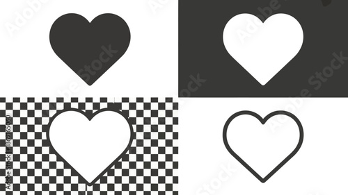 Heart Icon Set – Black and White Love Symbols in Solid and Outline Vector Style
