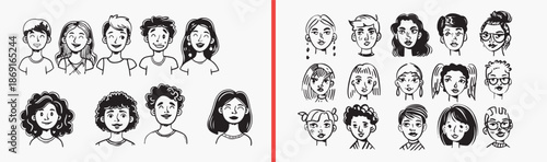 girl portrait illustration, female face expressions, cute girl avatars, cartoon girl faces, child friendly character art, people face vector, portrait clipart pack, character illustration set, express