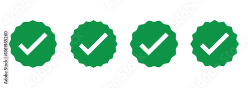 Starburst green tick mark on white background. Vector check mark icon ideal for social media account verification, Confirmation, Correctness.